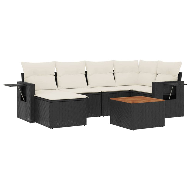 vidaXL 7 Piece Garden Sofa Set with Cushions Black Poly Rattan