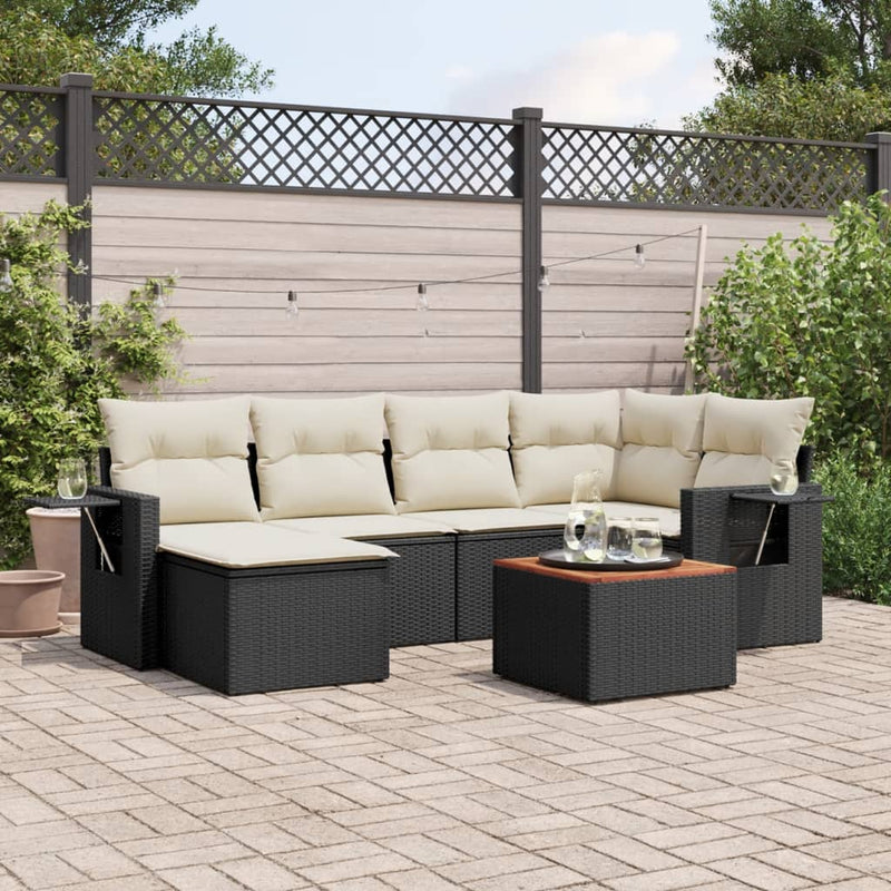 vidaXL 7 Piece Garden Sofa Set with Cushions Black Poly Rattan