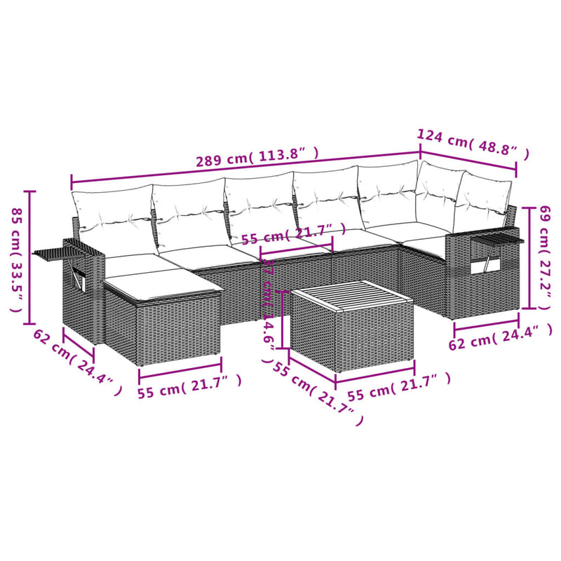 vidaXL 8 Piece Garden Sofa Set with Cushions Black Poly Rattan