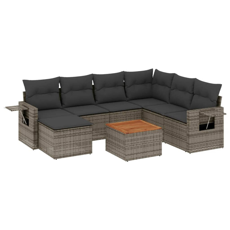 8 Piece Garden Sofa Set with Cushions Grey Poly Rattan