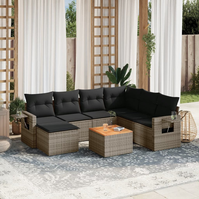 8 Piece Garden Sofa Set with Cushions Grey Poly Rattan