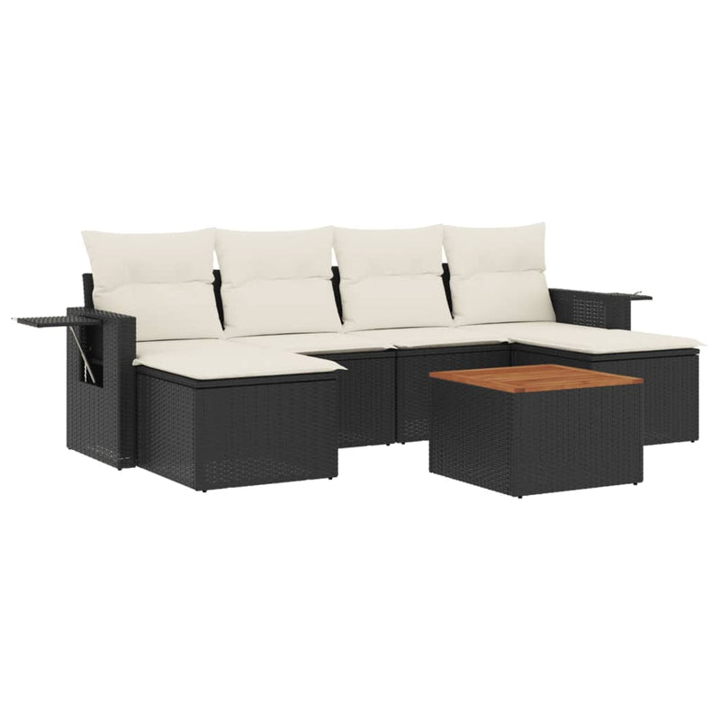 vidaXL 7 Piece Garden Sofa Set with Cushions Black Poly Rattan