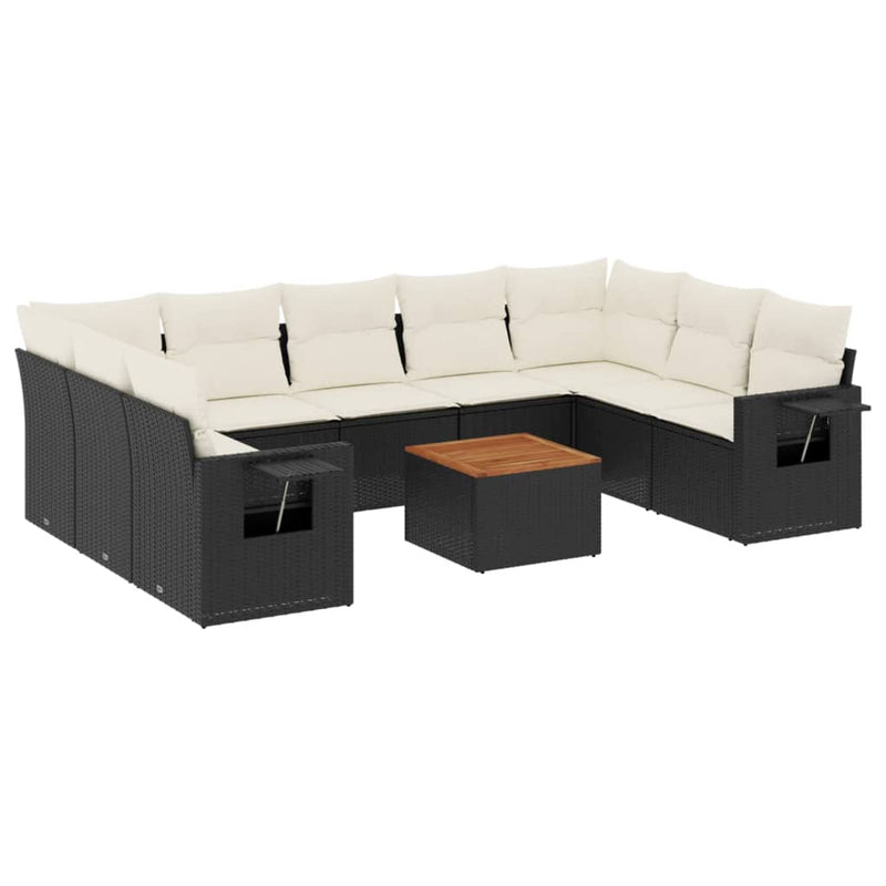 vidaXL 10 Piece Garden Sofa Set with Cushions Black Poly Rattan