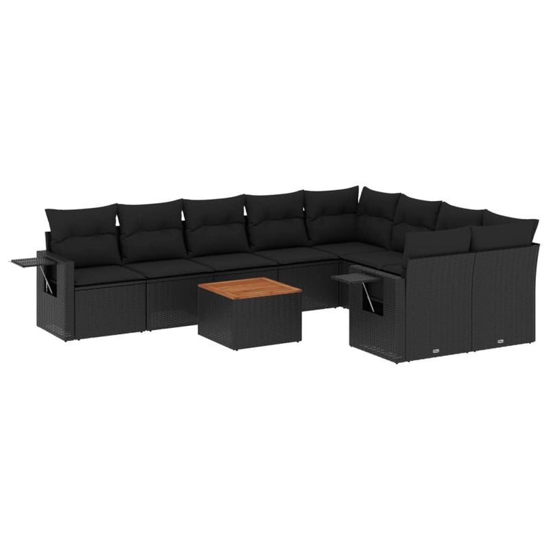 vidaXL 10 Piece Garden Sofa Set with Cushions Black Poly Rattan