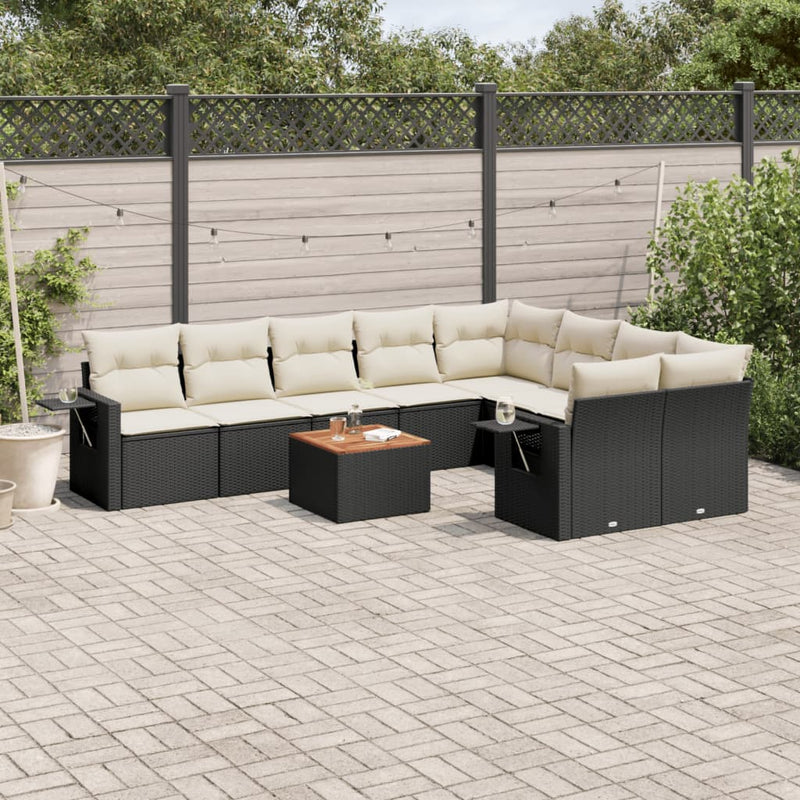 vidaXL 10 Piece Garden Sofa Set with Cushions Black Poly Rattan