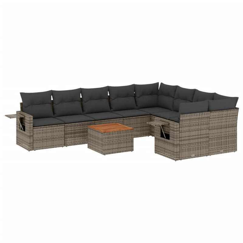 10 Piece Garden Sofa Set with Cushions Grey Poly Rattan