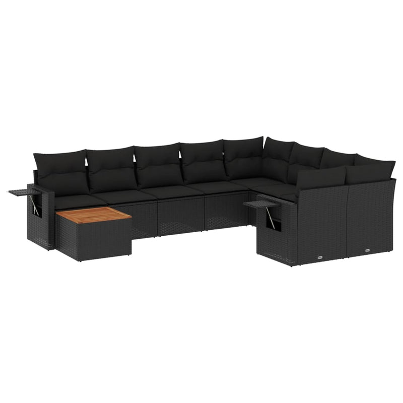 vidaXL 10 Piece Garden Sofa Set with Cushions Black Poly Rattan
