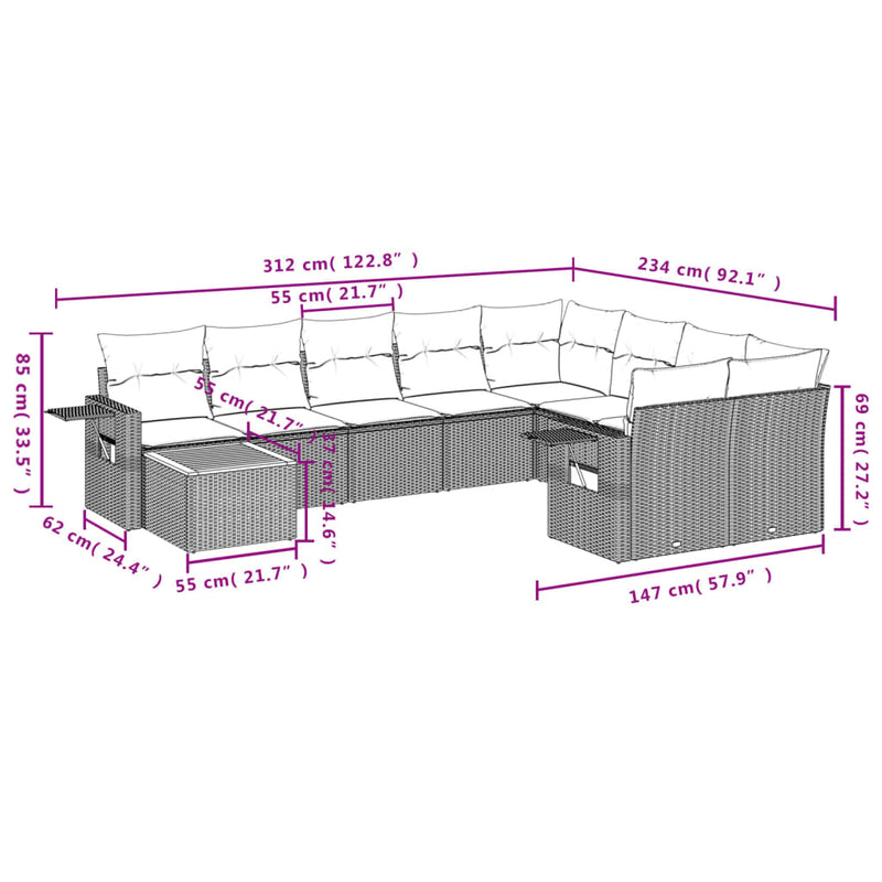 vidaXL 10 Piece Garden Sofa Set with Cushions Black Poly Rattan