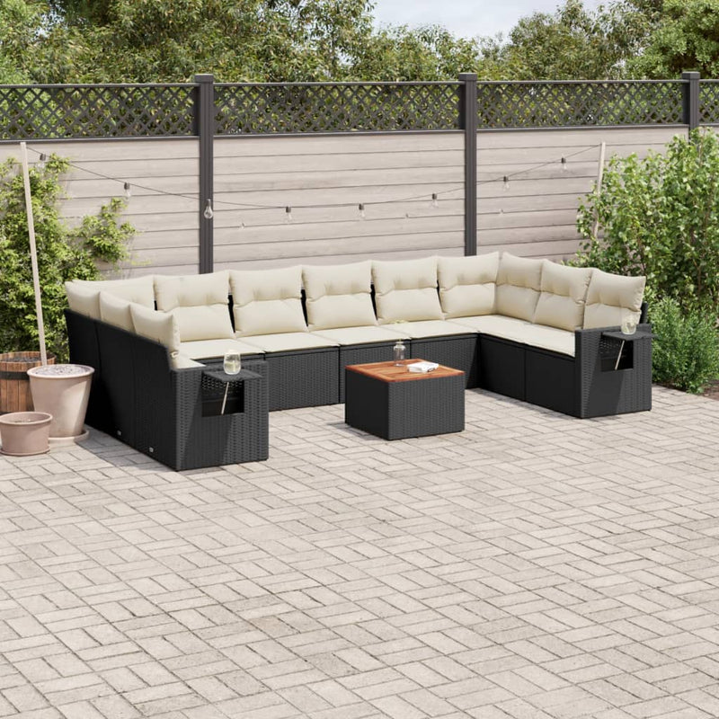 vidaXL 11 Piece Garden Sofa Set with Cushions Black Poly Rattan