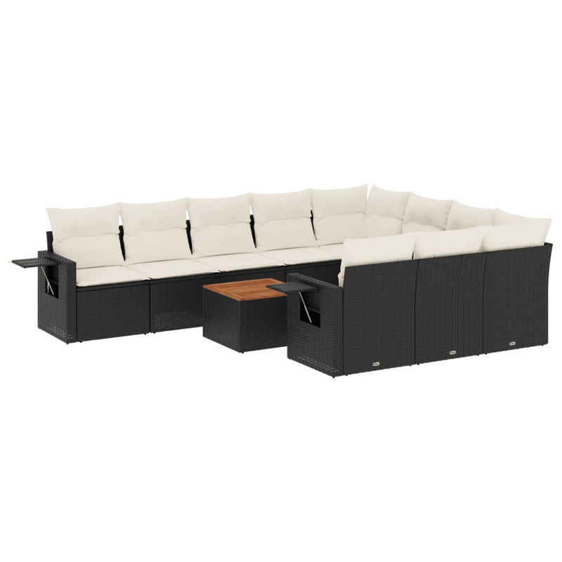 vidaXL 11 Piece Garden Sofa Set with Cushions Black Poly Rattan