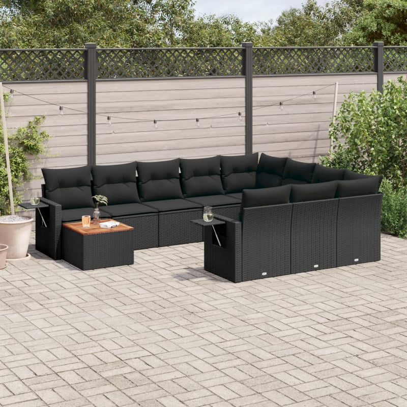 vidaXL 11 Piece Garden Sofa Set with Cushions Black Poly Rattan