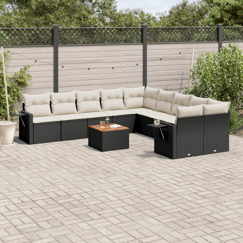 vidaXL 11 Piece Garden Sofa Set with Cushions Black Poly Rattan