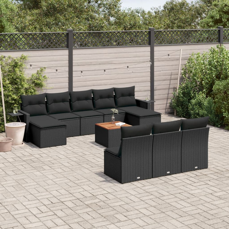 vidaXL 11 Piece Garden Sofa Set with Cushions Black Poly Rattan