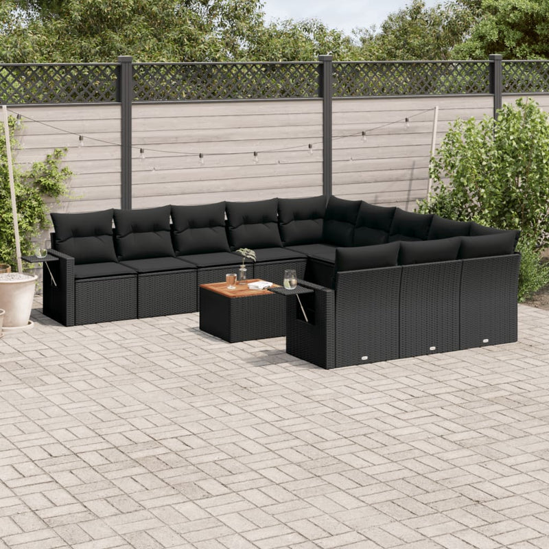 vidaXL 12 Piece Garden Sofa Set with Cushions Black Poly Rattan