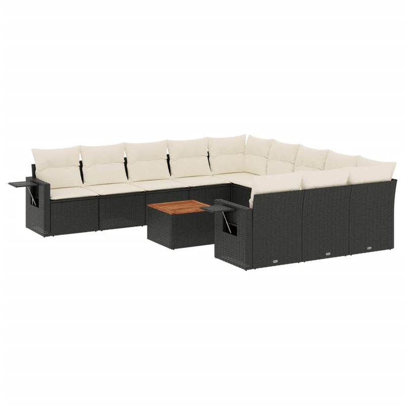vidaXL 12 Piece Garden Sofa Set with Cushions Black Poly Rattan