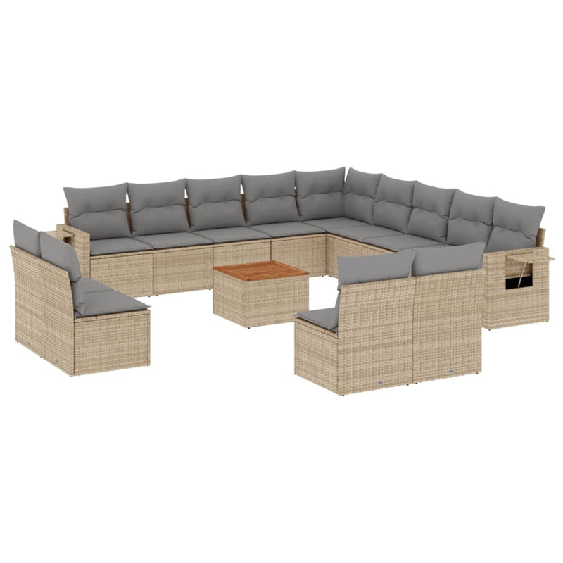 14 Piece Garden Sofa Set with Cushions Mix Beige Poly Rattan