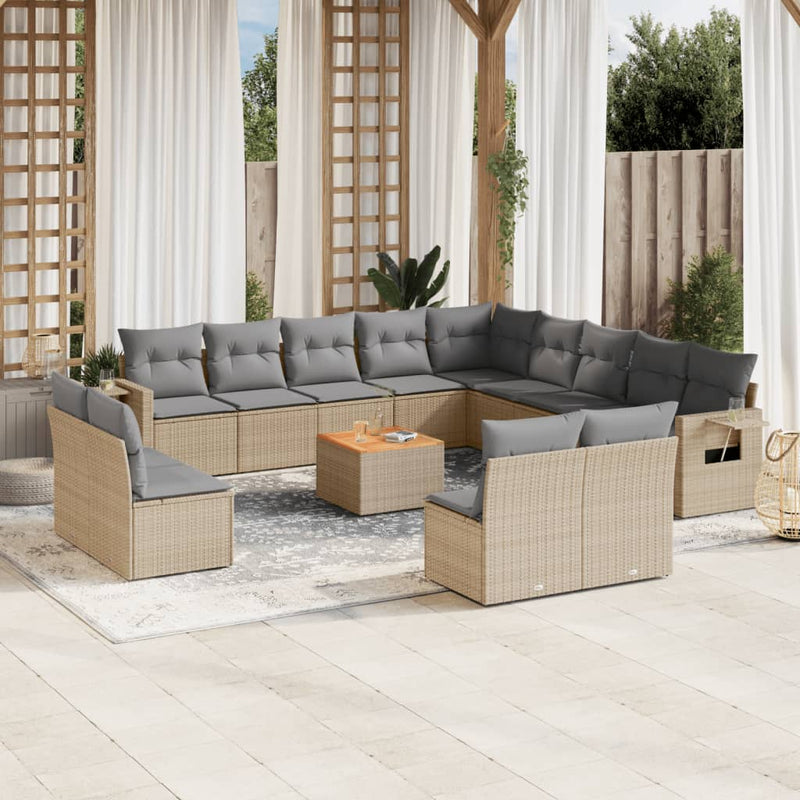 14 Piece Garden Sofa Set with Cushions Mix Beige Poly Rattan