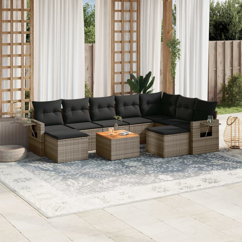 10 Piece Garden Sofa Set with Cushions Grey Poly Rattan