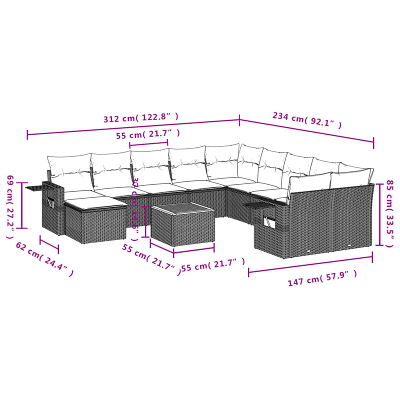 vidaXL 12 Piece Garden Sofa Set with Cushions Black Poly Rattan