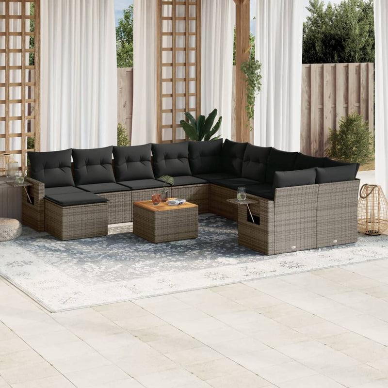 12 Piece Garden Sofa Set with Cushions Grey Poly Rattan