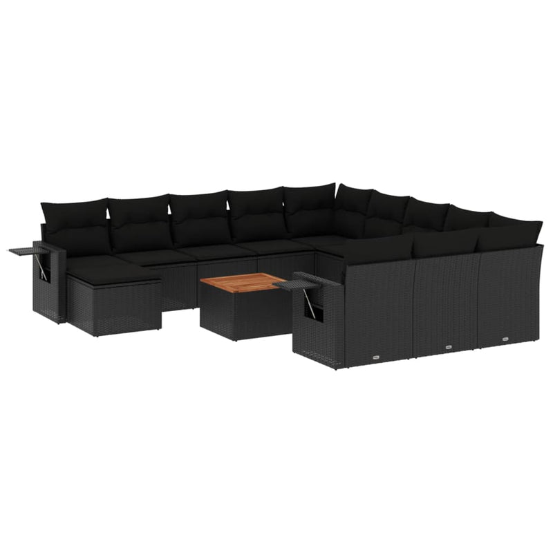 vidaXL 13 Piece Garden Sofa Set with Cushions Black Poly Rattan