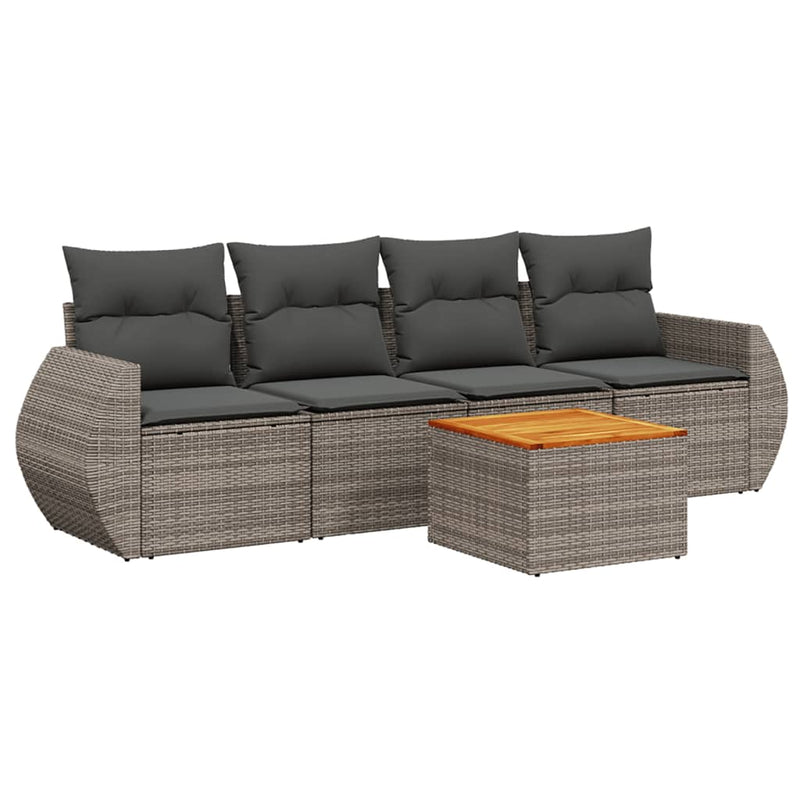 5 Piece Garden Sofa Set with Cushions Grey Poly Rattan