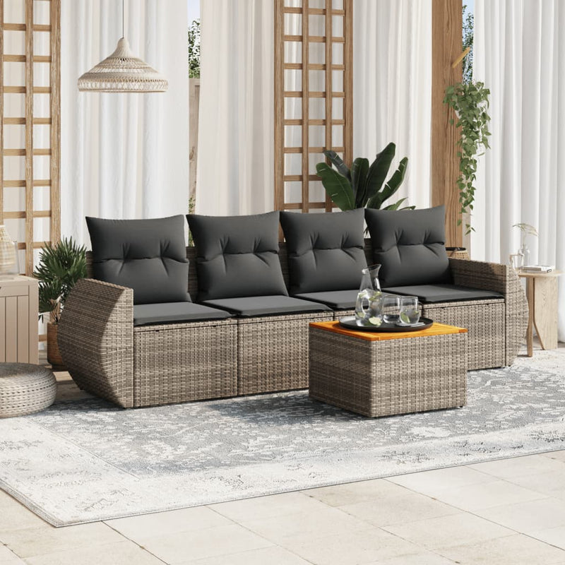 vidaXL 5 Piece Garden Sofa Set with Cushions Grey Poly Rattan