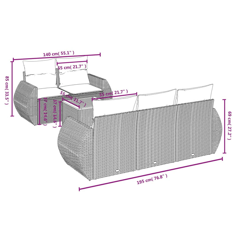 vidaXL 6 Piece Garden Sofa Set with Cushions Grey Poly Rattan