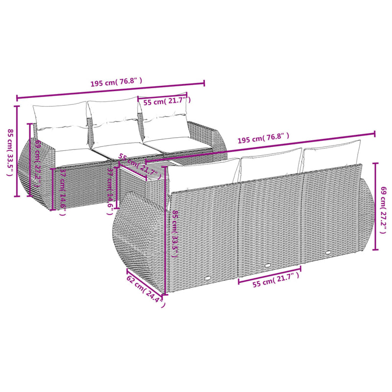 vidaXL 7 Piece Garden Sofa Set with Cushions Grey Poly Rattan