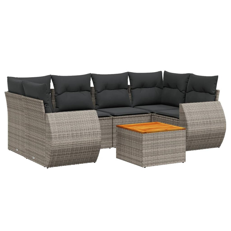 7 Piece Garden Sofa Set with Cushions Grey Poly Rattan