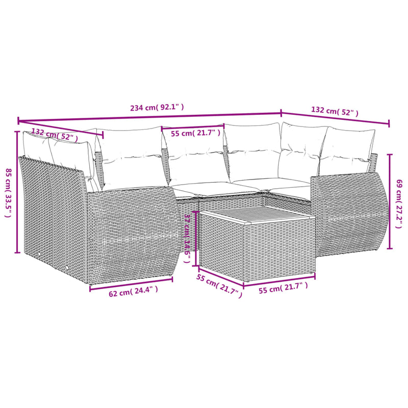 vidaXL 7 Piece Garden Sofa Set with Cushions Grey Poly Rattan