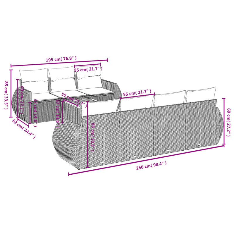vidaXL 8 Piece Garden Sofa Set with Cushions Grey Poly Rattan