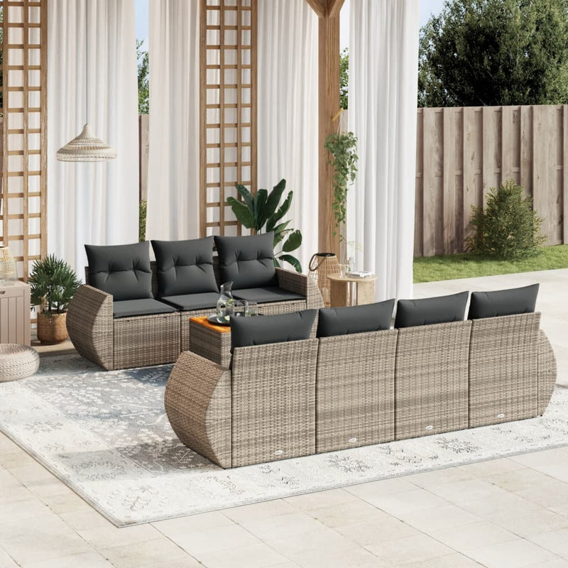 vidaXL 8 Piece Garden Sofa Set with Cushions Grey Poly Rattan