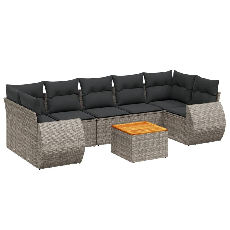 8 Piece Garden Sofa Set with Cushions Grey Poly Rattan