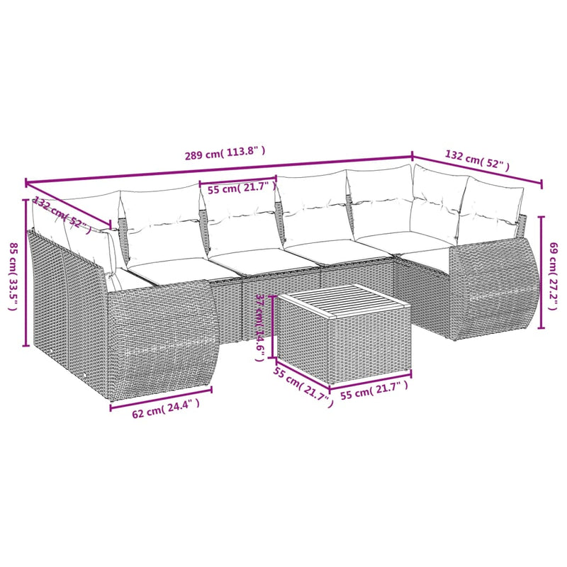 vidaXL 8 Piece Garden Sofa Set with Cushions Grey Poly Rattan