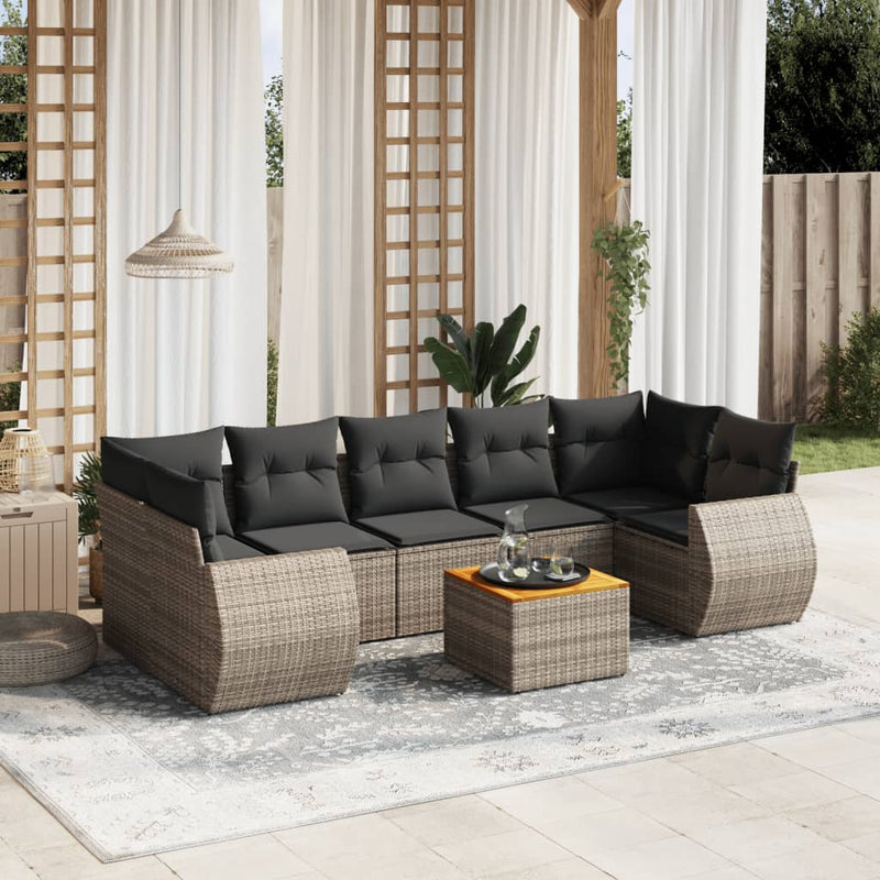 8 Piece Garden Sofa Set with Cushions Grey Poly Rattan