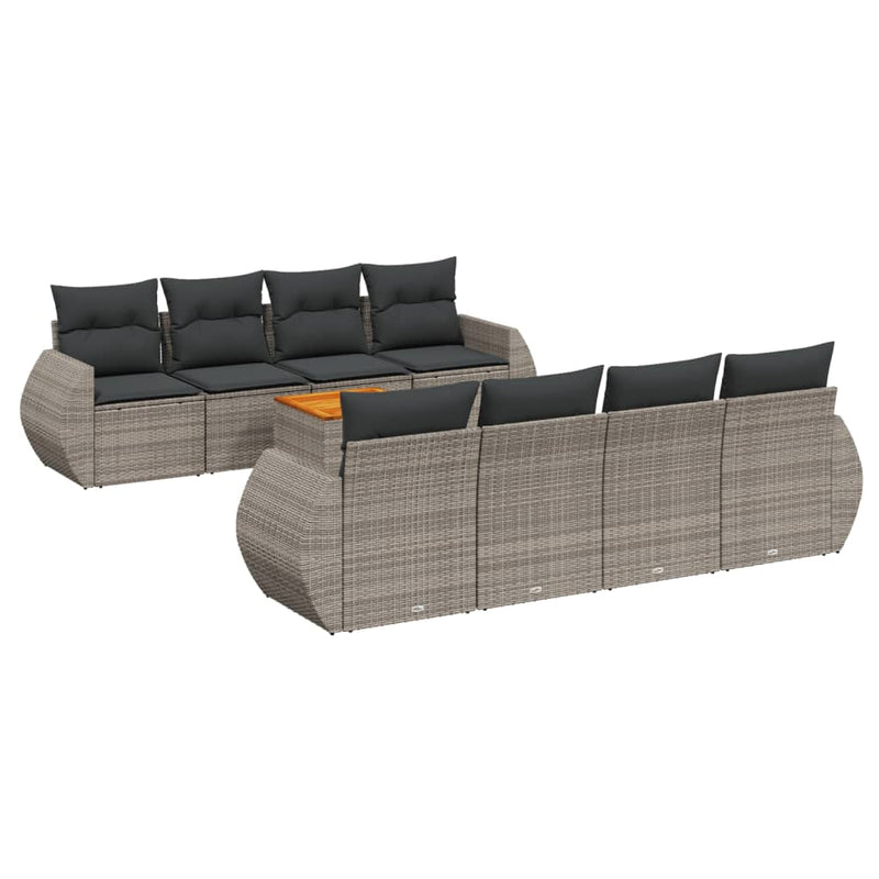 9 Piece Garden Sofa Set with Cushions Grey Poly Rattan