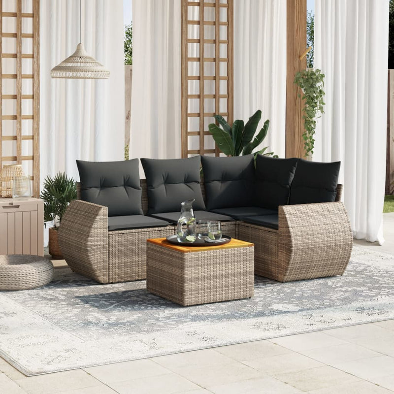 5 Piece Garden Sofa Set with Cushions Grey Poly Rattan