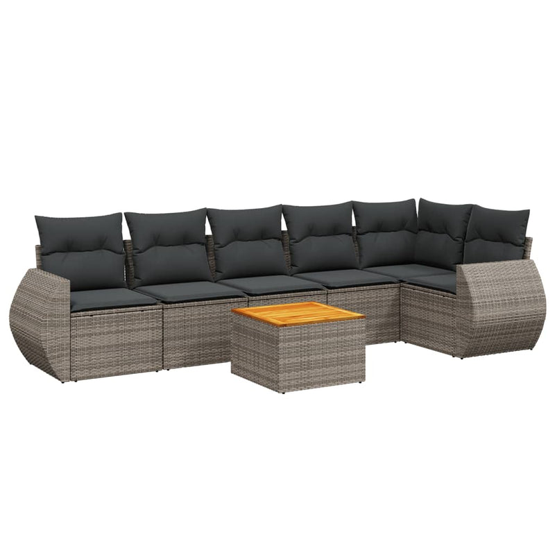 7 Piece Garden Sofa Set with Cushions Grey Poly Rattan