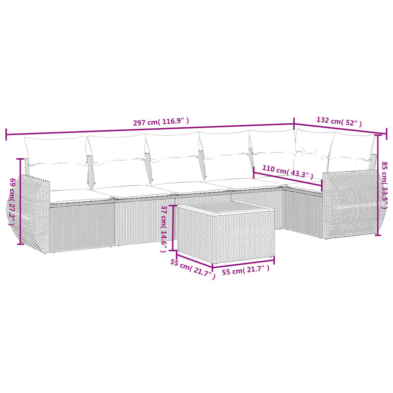 vidaXL 7 Piece Garden Sofa Set with Cushions Grey Poly Rattan