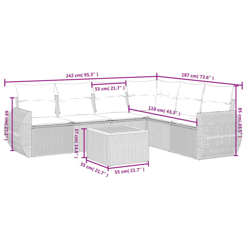 vidaXL 7 Piece Garden Sofa Set with Cushions Grey Poly Rattan