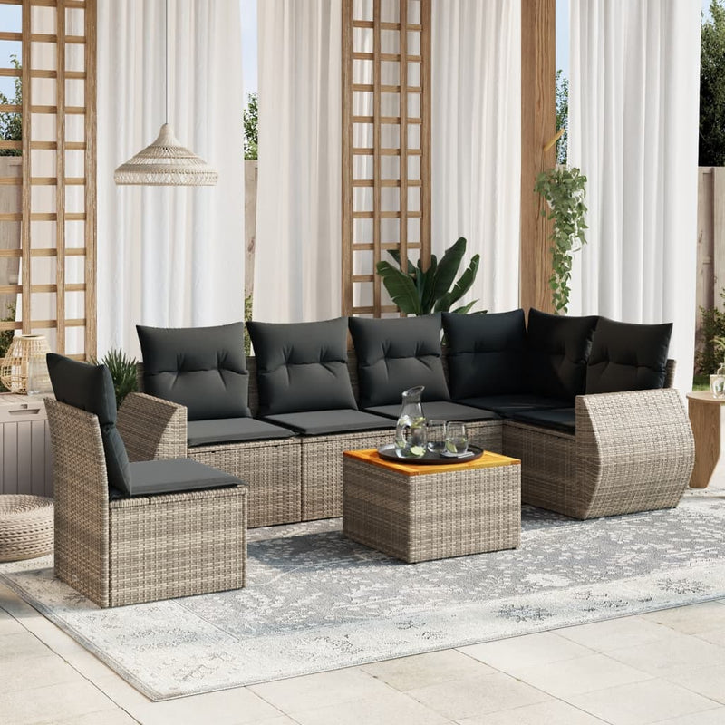 vidaXL 7 Piece Garden Sofa Set with Cushions Grey Poly Rattan