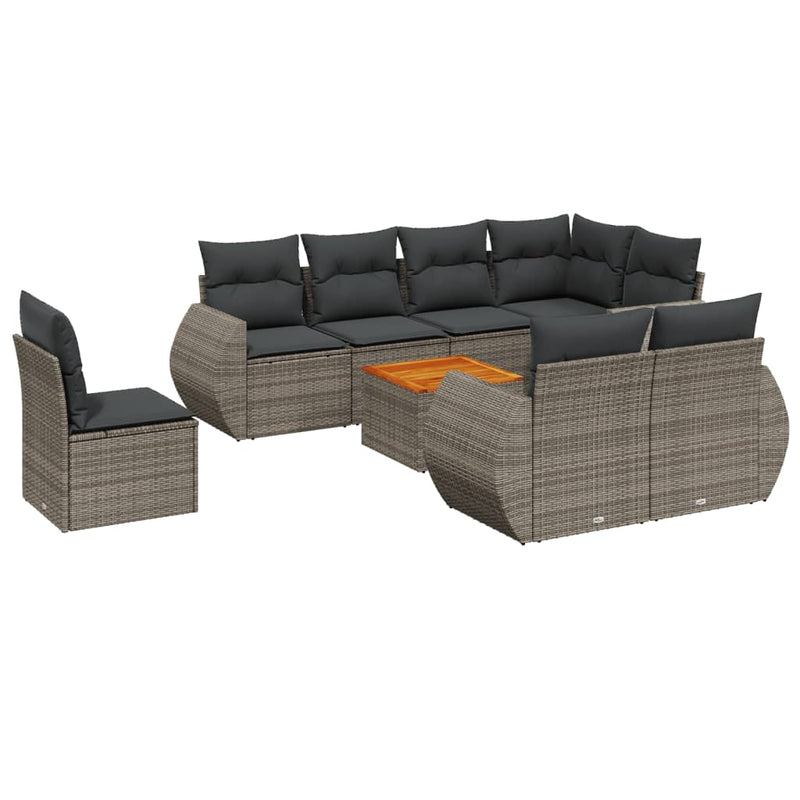 9 Piece Garden Sofa Set with Cushions Grey Poly Rattan