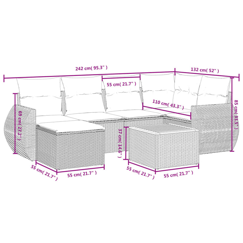 vidaXL 7 Piece Garden Sofa Set with Cushions Grey Poly Rattan