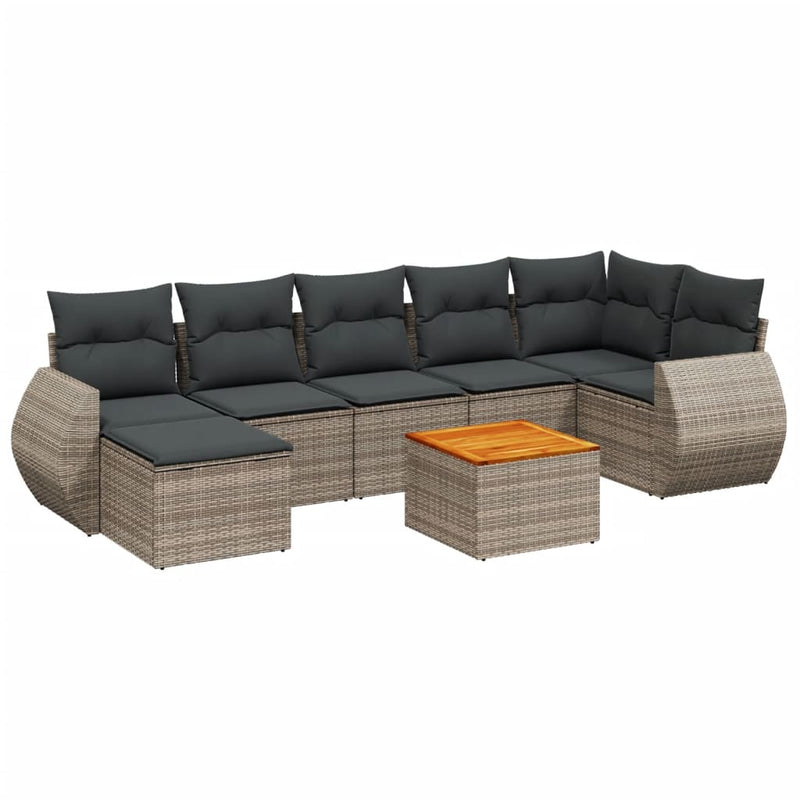 8 Piece Garden Sofa Set with Cushions Grey Poly Rattan