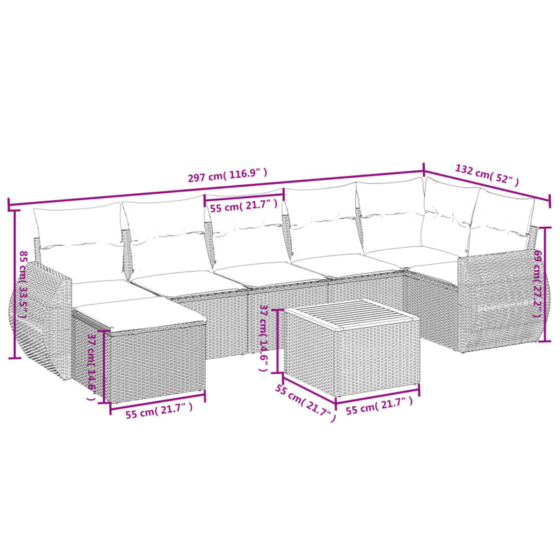 vidaXL 8 Piece Garden Sofa Set with Cushions Grey Poly Rattan