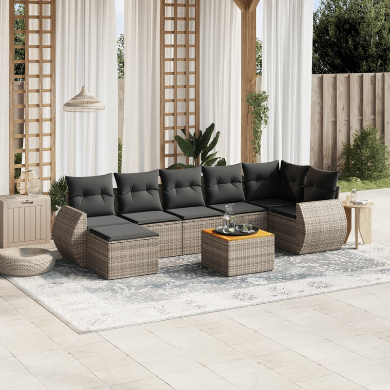 8 Piece Garden Sofa Set with Cushions Grey Poly Rattan