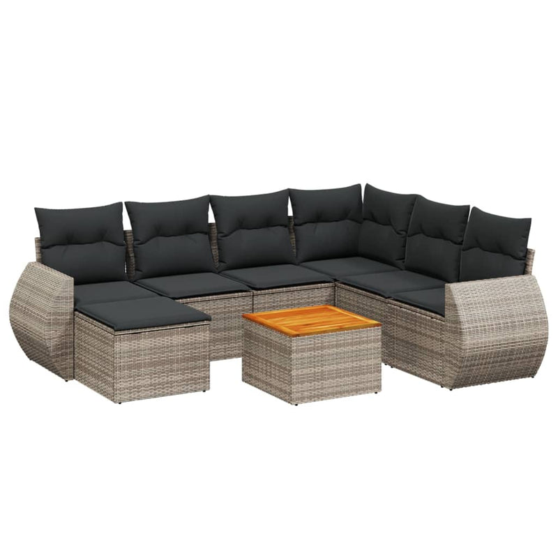 8 Piece Garden Sofa Set with Cushions Grey Poly Rattan