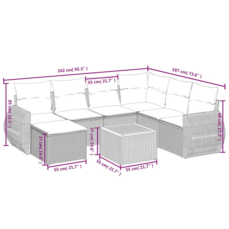 vidaXL 8 Piece Garden Sofa Set with Cushions Grey Poly Rattan