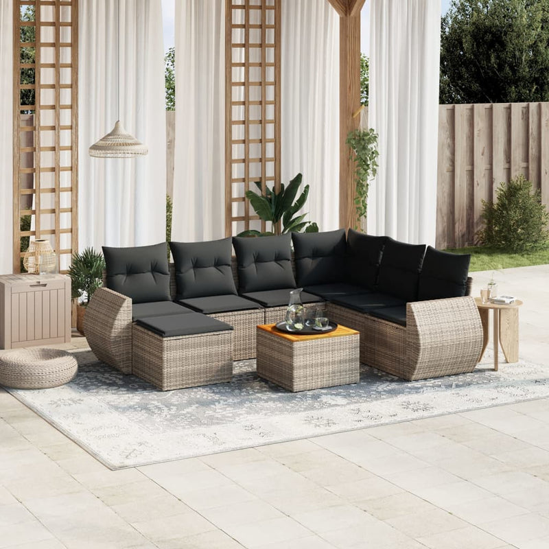 8 Piece Garden Sofa Set with Cushions Grey Poly Rattan